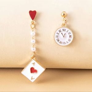 Playing Card and Clock Alice in Wonderland Earrings